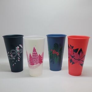 Starbucks Lot of 4 Plastic Christmas Cups 7" Tall